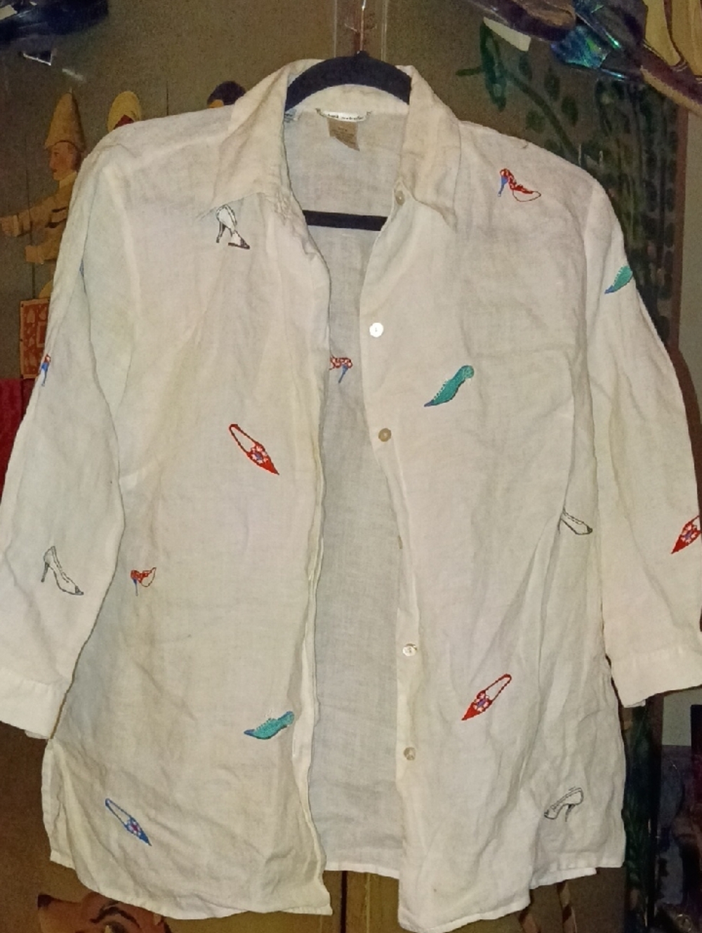 Richard Malcolm Too Cute Linen Embroidered Button-Front Shirt - White